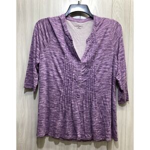 CROFT & BARROW Women's (Size XL) V-Neck 3/4 Sleeve 1/2 Button Top Stretch *Stain